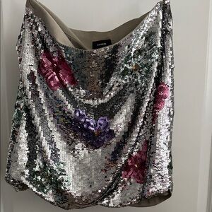 Express Silver and Pink Sequin Mini Skirt
